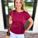 Essentials Knotted Blouse - Merlot-200 Fashion Blouses-ENTRO-July & June Women's Fashion Boutique Located in San Antonio, Texas