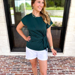 Essentials Knotted Blouse - Hunter Green-200 Fashion Blouses-ENTRO-July & June Women's Fashion Boutique Located in San Antonio, Texas