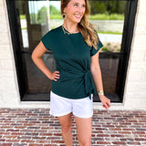 Essentials Knotted Blouse - Hunter Green-200 Fashion Blouses-ENTRO-July & June Women's Fashion Boutique Located in San Antonio, Texas