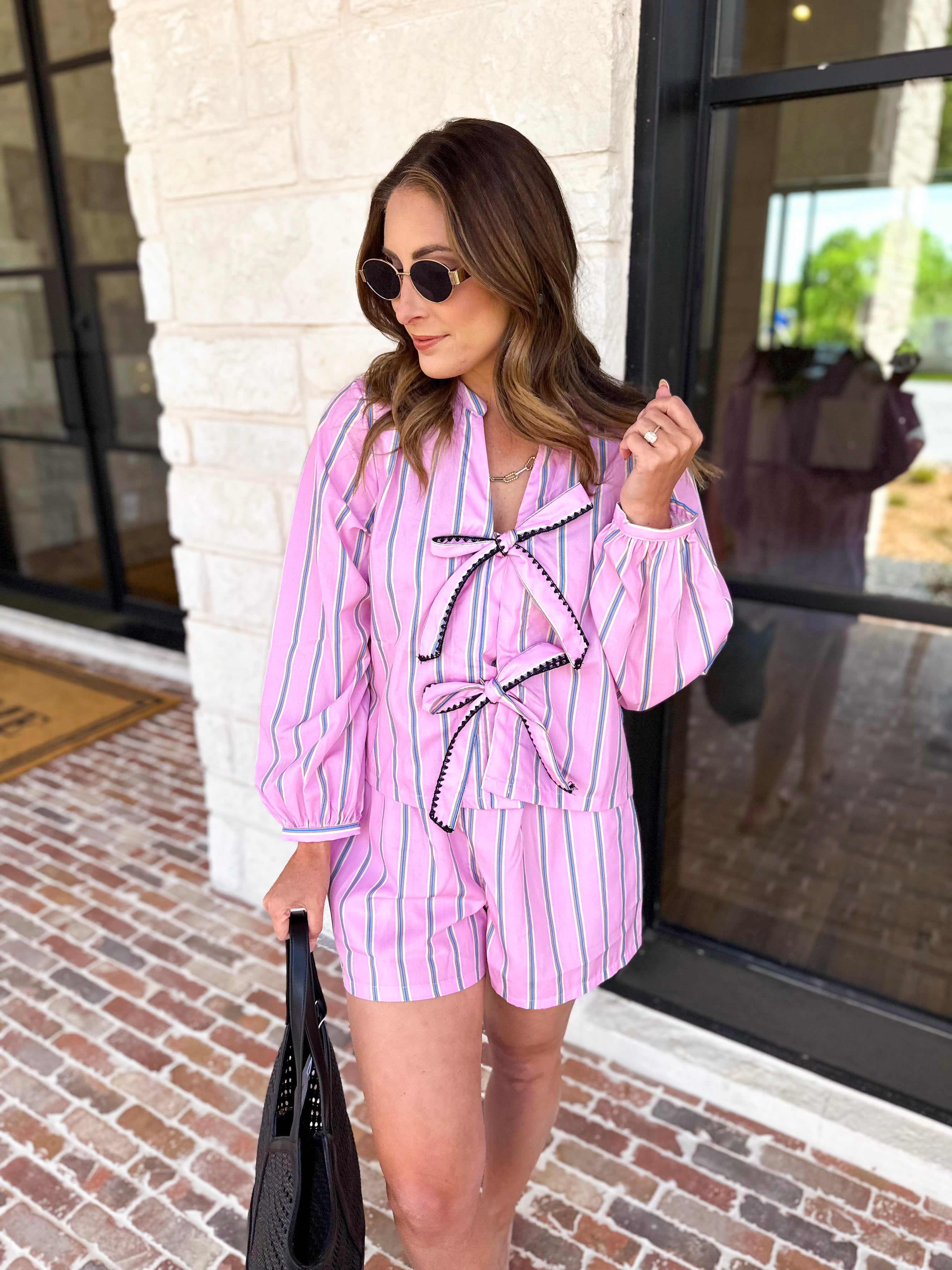 Pink Tie Short Set-510 Mini-KLESIS-July & June Women's Fashion Boutique Located in San Antonio, Texas