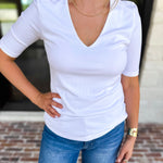 Liverpool - Double Layer V-Neck Top - Ivory-210 Casual Blouses-LIVERPOOL JEANS COMPANY-July & June Women's Fashion Boutique Located in San Antonio, Texas