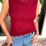 Liverpool - Classic Boatneck Knit Tank - Cranberry-210 Casual Blouses-LIVERPOOL JEANS COMPANY-July & June Women's Fashion Boutique Located in San Antonio, Texas