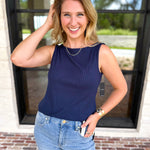 Liverpool - Classic Boatneck Knit Tank - Navy-210 Casual Blouses-LIVERPOOL JEANS COMPANY-July & June Women's Fashion Boutique Located in San Antonio, Texas