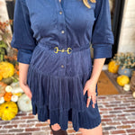 Current Air - Steel Blue Flirty Suede Mini Dress-510 Mini-CURRENT AIR CLOTHING-July & June Women's Fashion Boutique Located in San Antonio, Texas