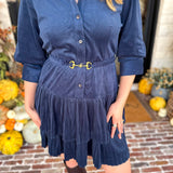 Current Air - Steel Blue Flirty Suede Mini Dress-510 Mini-CURRENT AIR CLOTHING-July & June Women's Fashion Boutique Located in San Antonio, Texas