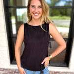 Liverpool - Classic Boatneck Knit Tank - Black-210 Casual Blouses-LIVERPOOL JEANS COMPANY-July & June Women's Fashion Boutique Located in San Antonio, Texas