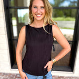 Liverpool - Classic Boatneck Knit Tank - Black-210 Casual Blouses-LIVERPOOL JEANS COMPANY-July & June Women's Fashion Boutique Located in San Antonio, Texas