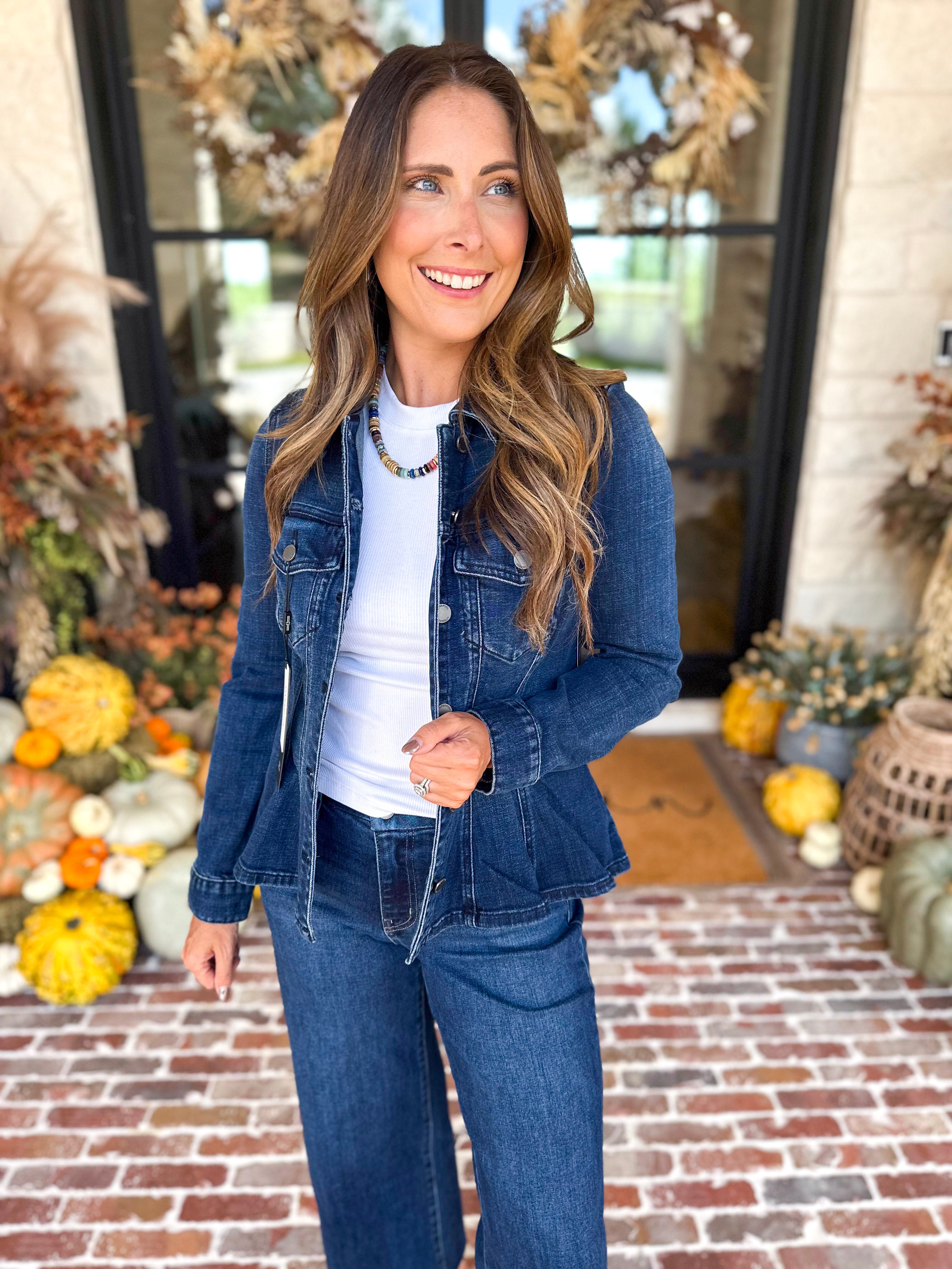 Liverpool - Fit and Flare Denim Jacket-600 Outerwear-LIVERPOOL JEANS COMPANY-July & June Women's Fashion Boutique Located in San Antonio, Texas
