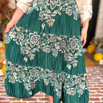 Current Air - Emerald Green Floral Pleated Midi Skirt-410 Shorts/Skirts-CURRENT AIR CLOTHING-July & June Women's Fashion Boutique Located in San Antonio, Texas
