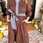 Mary Square - Lace Embroidered Brown Midi Dress-500 Midi-MARY SQUARE-July & June Women's Fashion Boutique Located in San Antonio, Texas