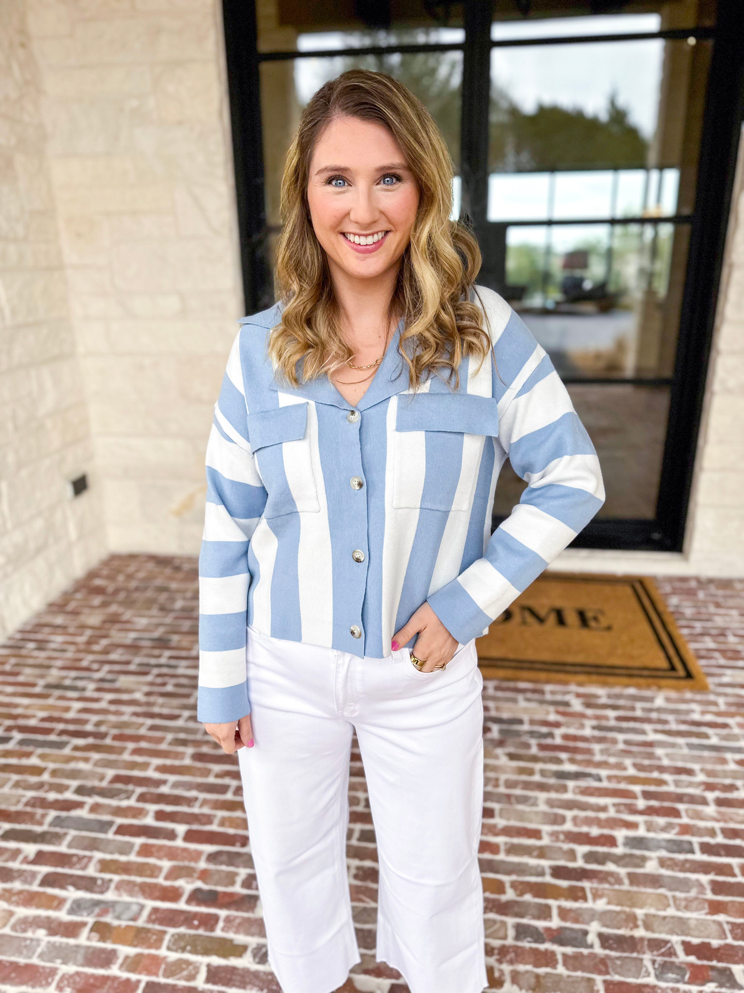 Sky’s The Limit Collared Sweater-230 Sweaters/Cardis-ALLIE ROSE-July & June Women's Fashion Boutique Located in San Antonio, Texas