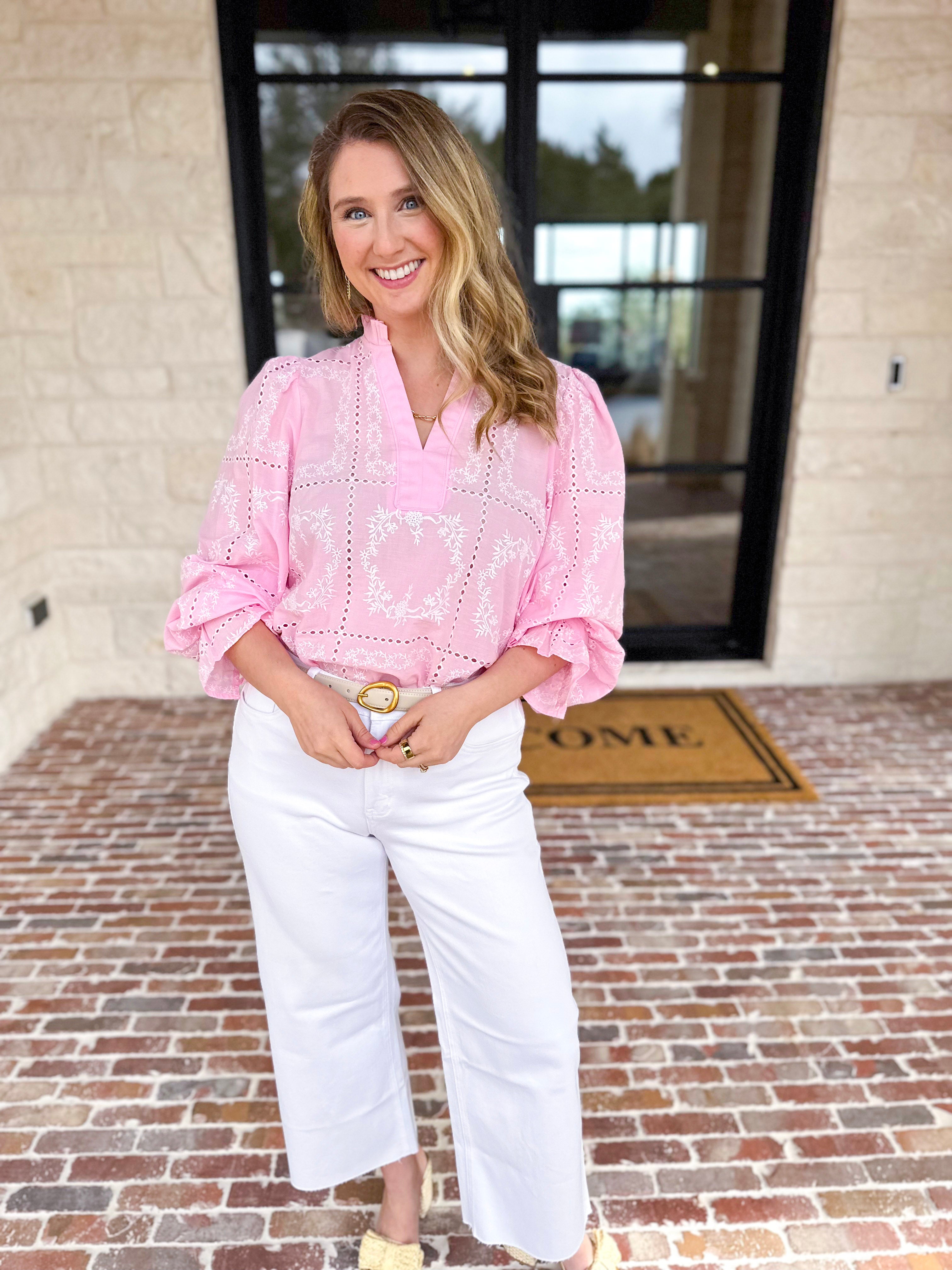 Bloom Where You're Planted Blouse - Pink-200 Fashion Blouses-ENTRO-July & June Women's Fashion Boutique Located in San Antonio, Texas