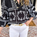 Bloom Where You're Planted Blouse - Black-200 Fashion Blouses-ENTRO-July & June Women's Fashion Boutique Located in San Antonio, Texas
