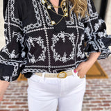 Bloom Where You're Planted Blouse - Black-200 Fashion Blouses-ENTRO-July & June Women's Fashion Boutique Located in San Antonio, Texas