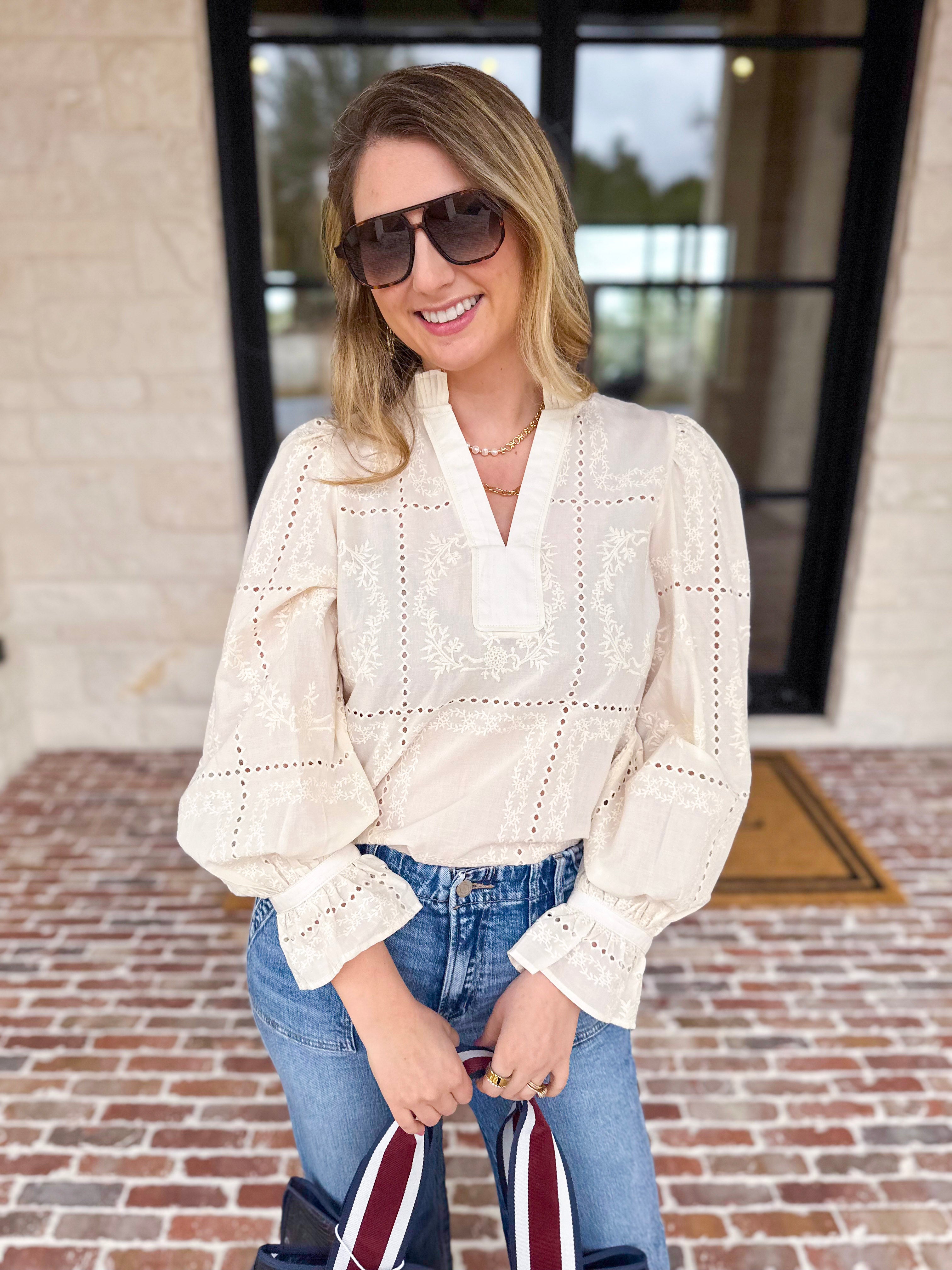 Bloom Where You're Planted Blouse - Cream-200 Fashion Blouses-ENTRO-July & June Women's Fashion Boutique Located in San Antonio, Texas