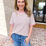 Casual Hangout Striped Tee - Pink-210 Casual Blouses-POLOGRAM-July & June Women's Fashion Boutique Located in San Antonio, Texas