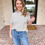 Casual Hangout Striped Tee - Blue-210 Casual Blouses-POLOGRAM-July & June Women's Fashion Boutique Located in San Antonio, Texas