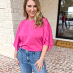 Easy Oversized Knit Top - Pink-230 Sweaters/Cardis-ENTRO-July & June Women's Fashion Boutique Located in San Antonio, Texas