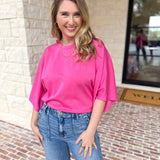 Easy Oversized Knit Top - Pink-230 Sweaters/Cardis-ENTRO-July & June Women's Fashion Boutique Located in San Antonio, Texas