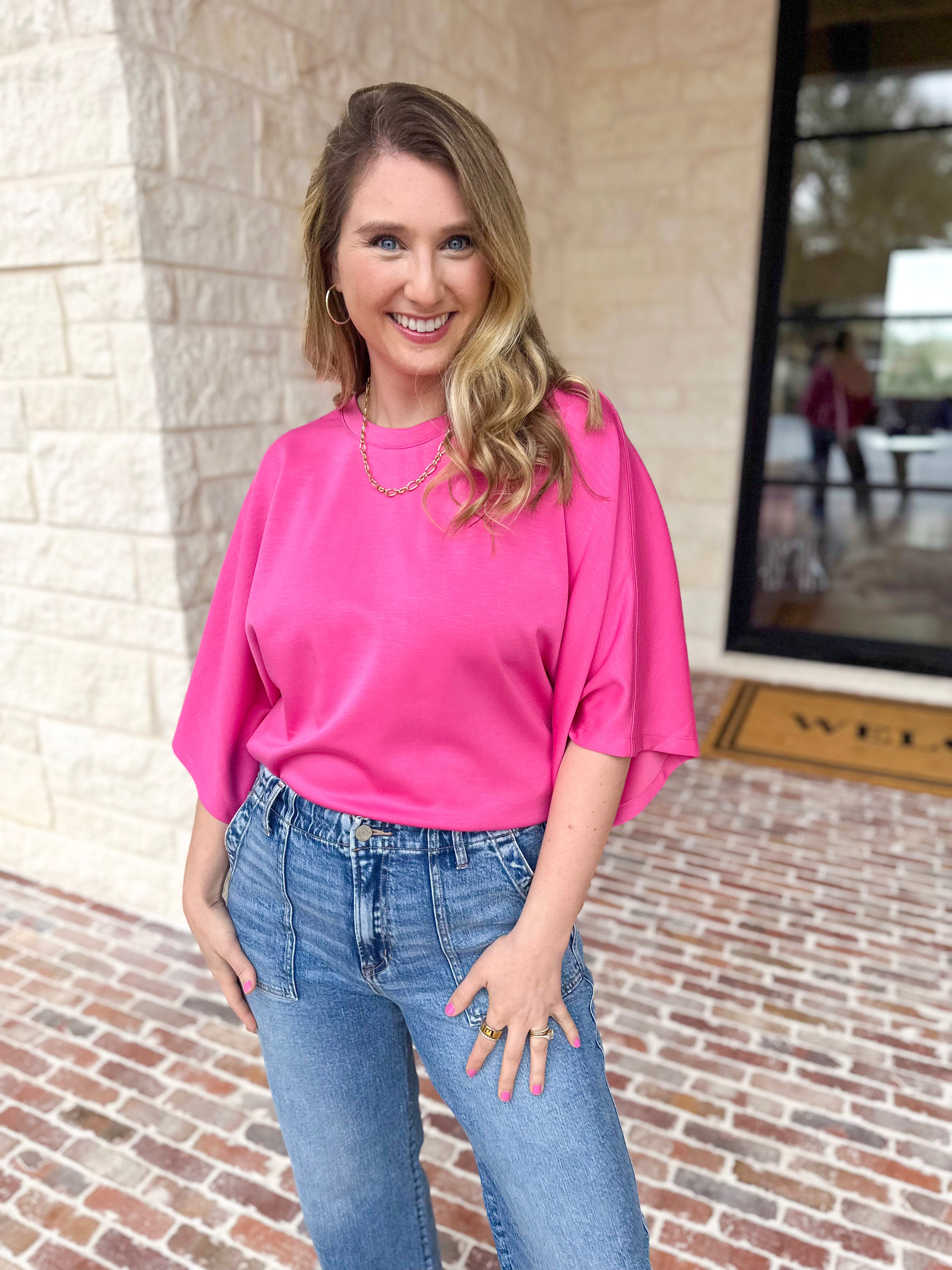 Easy Oversized Knit Top - Pink-230 Sweaters/Cardis-ENTRO-July & June Women's Fashion Boutique Located in San Antonio, Texas
