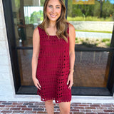 Crochet Overlay Mini Dress - Wine-510 Mini-ENTRO-July & June Women's Fashion Boutique Located in San Antonio, Texas