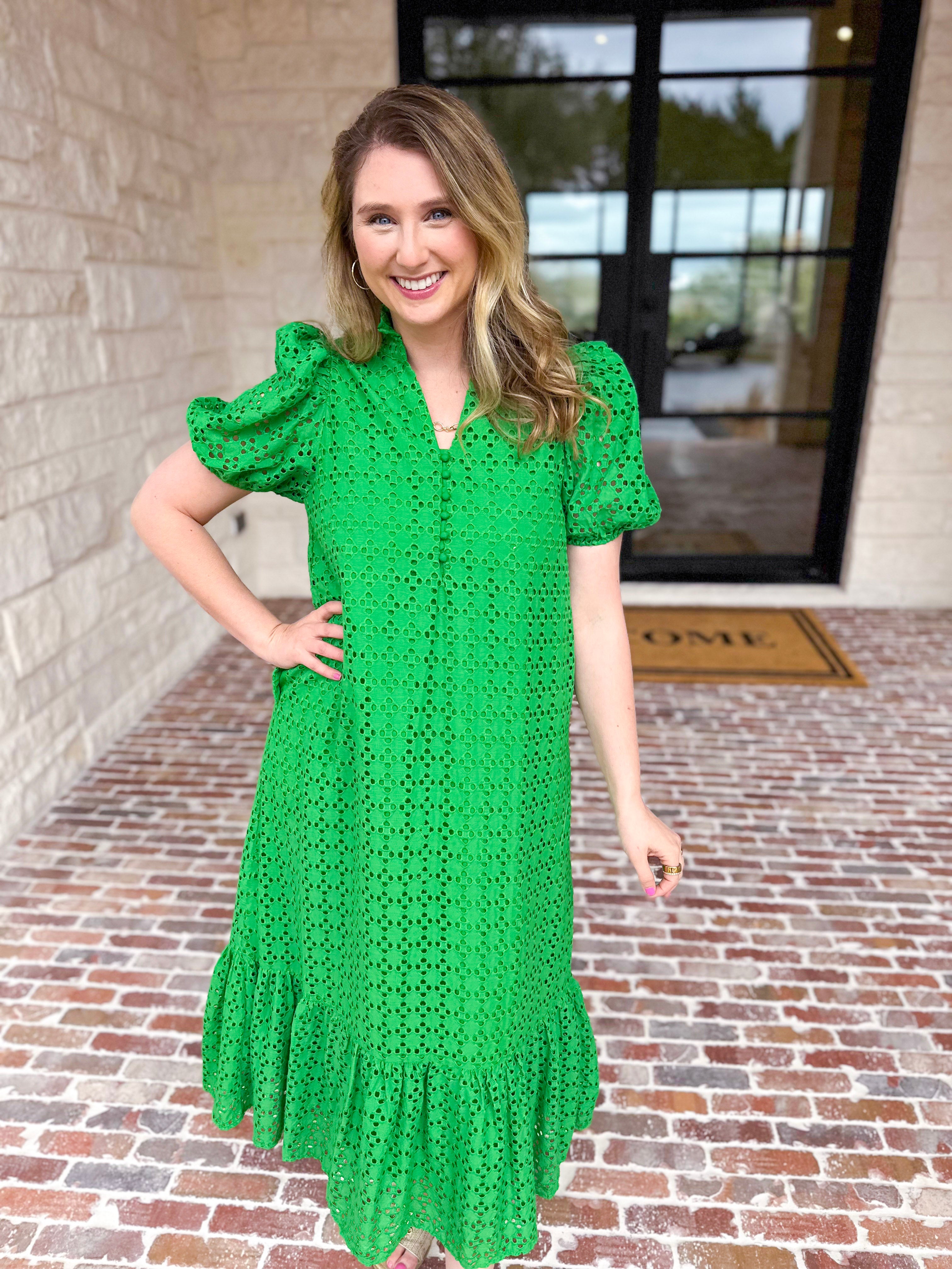 The Graceful Gathering Midi Dress - Green-500 Midi-ENTRO-July & June Women's Fashion Boutique Located in San Antonio, Texas
