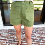Scalloped Shorts - Matcha-410 Shorts/Skirts-ENTRO-July & June Women's Fashion Boutique Located in San Antonio, Texas