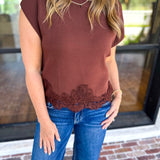 The Timeless Lace Detail Top - Mocha-200 Fashion Blouses-ENTRO-July & June Women's Fashion Boutique Located in San Antonio, Texas