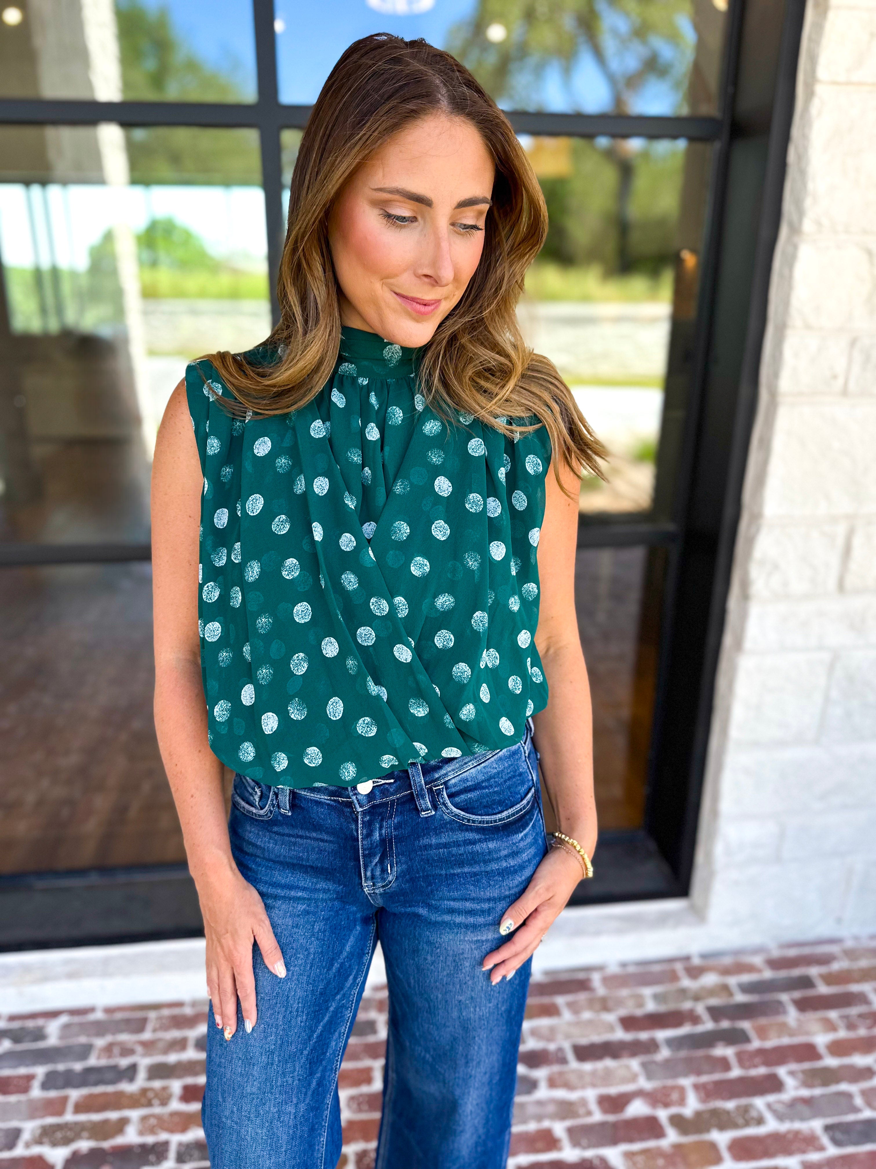 Date Night Polka Dot Top - Green-200 Fashion Blouses-ENTRO-July & June Women's Fashion Boutique Located in San Antonio, Texas