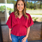 Elevated Chic Top - Merlot-200 Fashion Blouses-ENTRO-July & June Women's Fashion Boutique Located in San Antonio, Texas