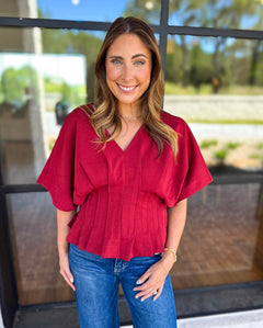 Elevated Chic Top - Merlot-200 Fashion Blouses-ENTRO-July & June Women's Fashion Boutique Located in San Antonio, Texas