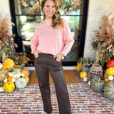Chocolate Faux Leather Straight Leg Pants-420 Denim-HIDDEN JEANS-July & June Women's Fashion Boutique Located in San Antonio, Texas