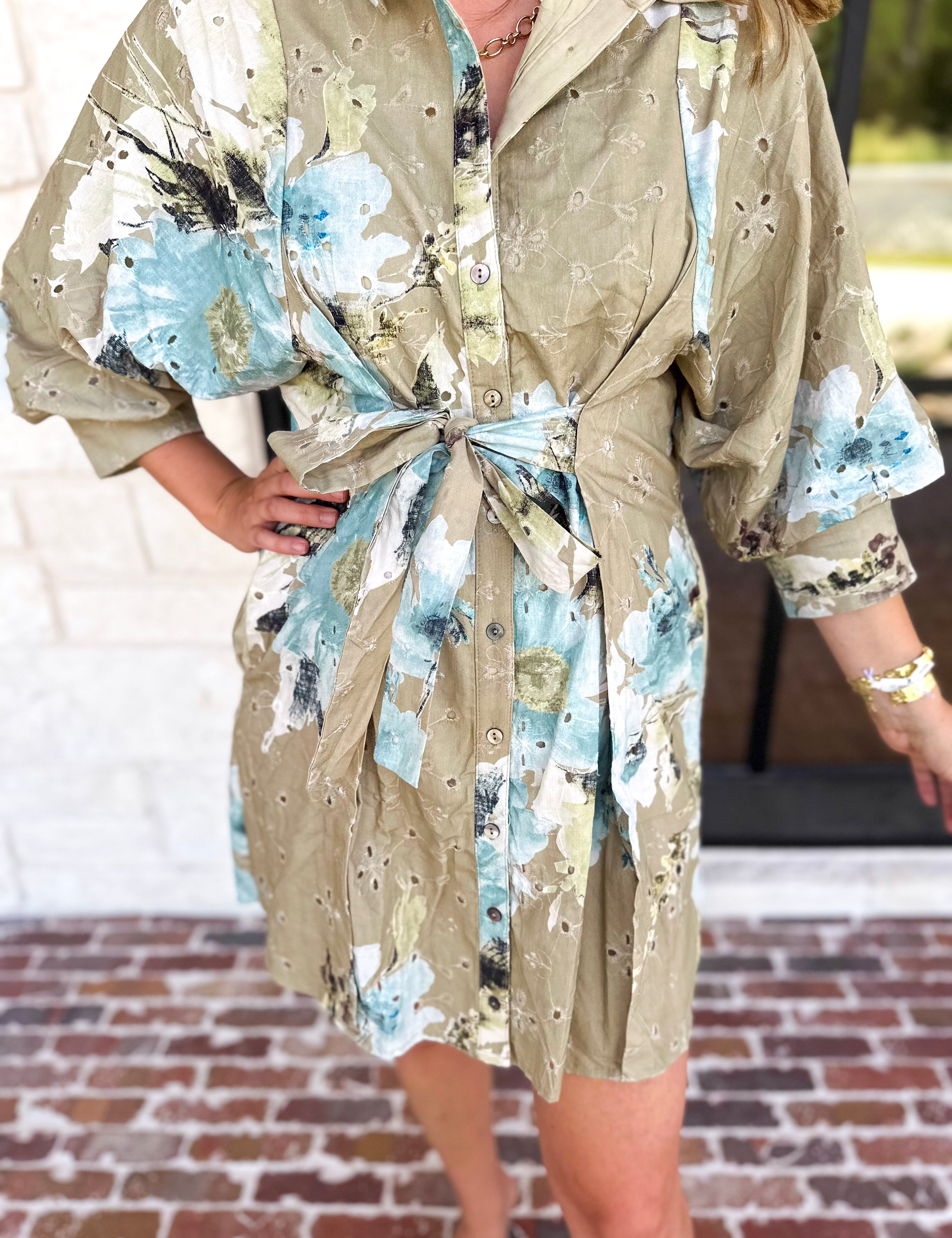 Sage & Blue Floral Mini Dress-510 Mini-ENTRO-July & June Women's Fashion Boutique Located in San Antonio, Texas