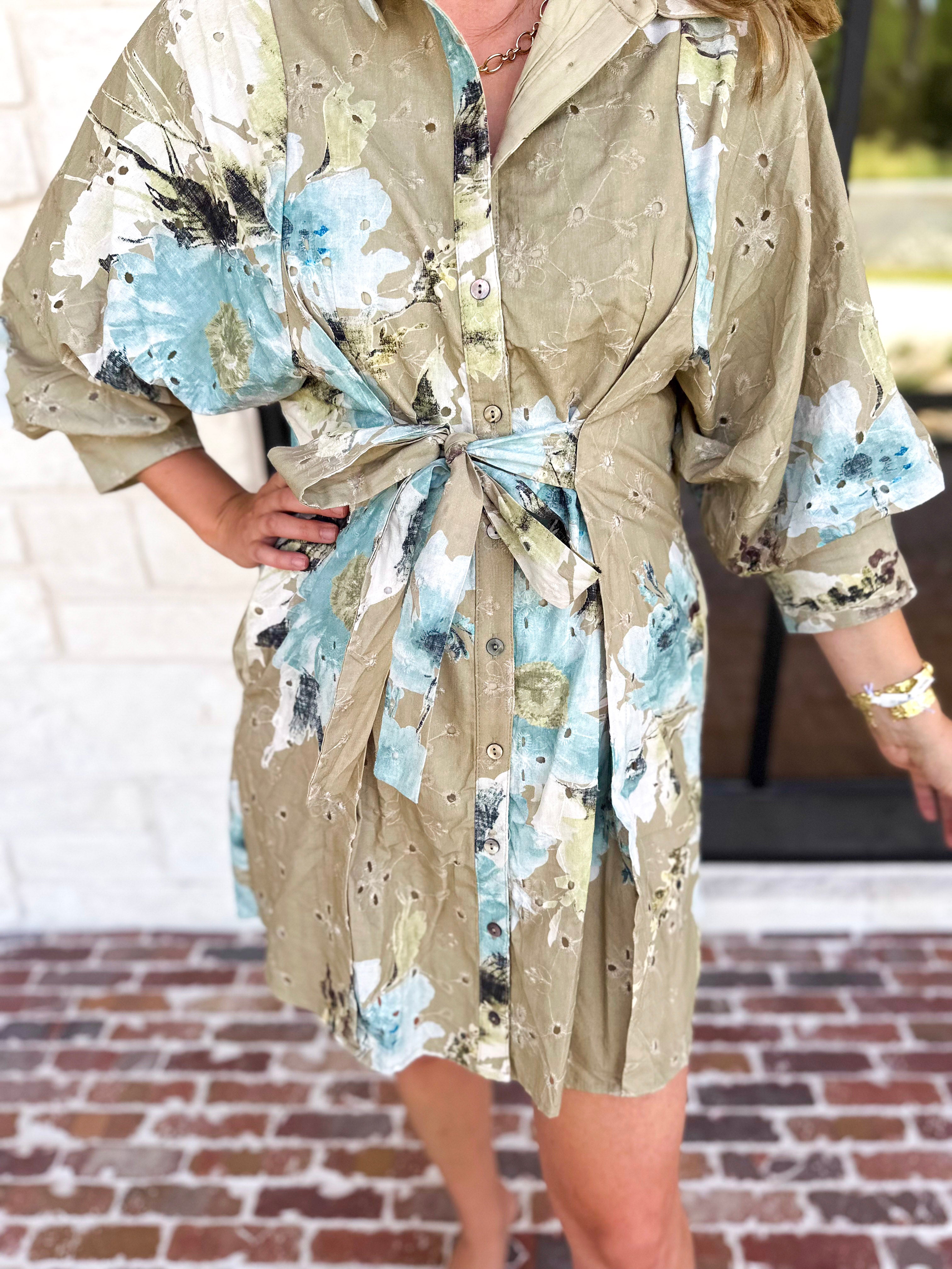 Sage & Blue Floral Mini Dress-510 Mini-ENTRO-July & June Women's Fashion Boutique Located in San Antonio, Texas