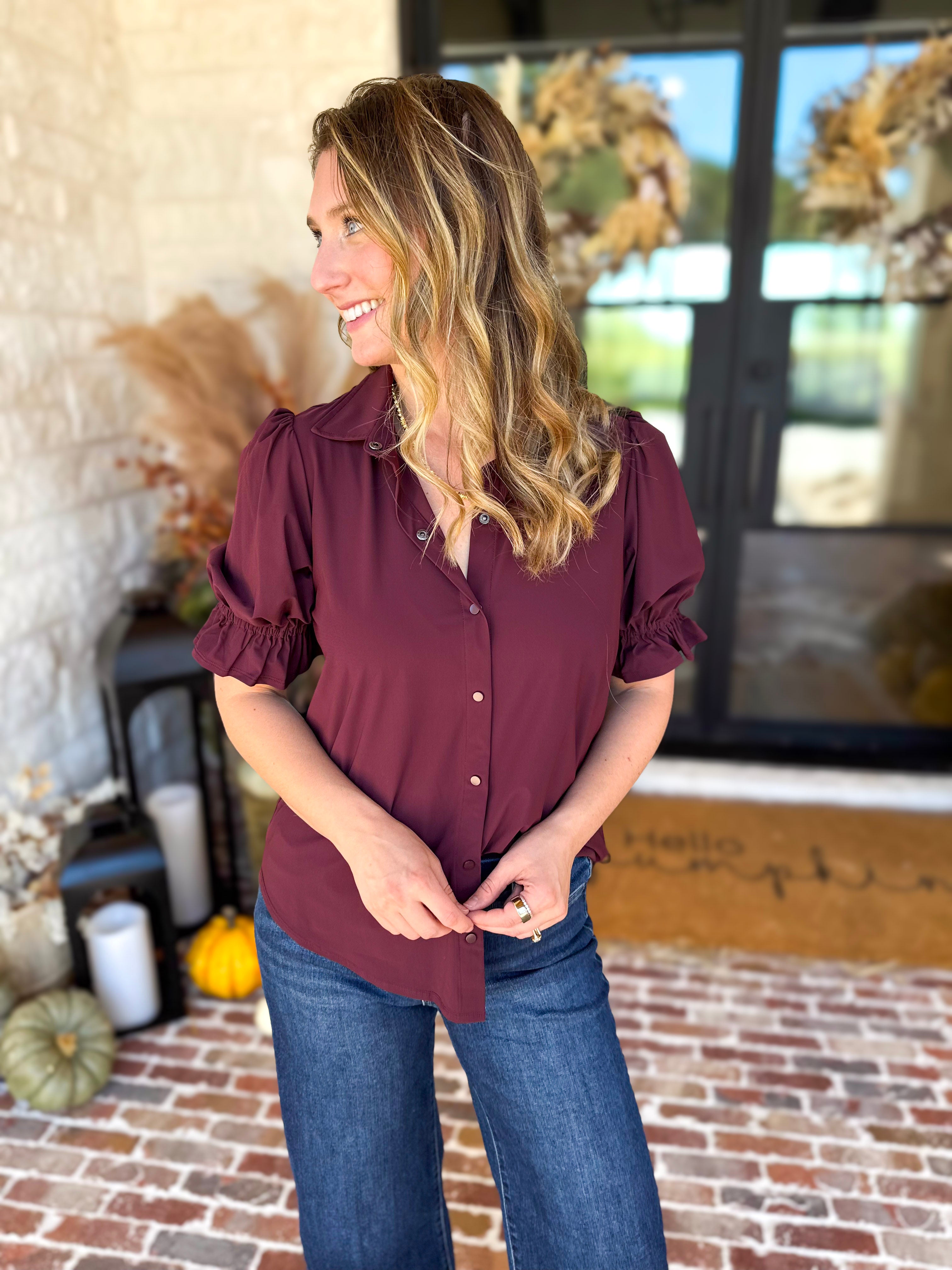 Liverpool - Good Feeling Button Down Top-200 Fashion Blouses-LIVERPOOL JEANS COMPANY-July & June Women's Fashion Boutique Located in San Antonio, Texas