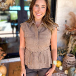 Street Chic Utility Cinched Blouse-200 Fashion Blouses-STRUT & BOLT-July & June Women's Fashion Boutique Located in San Antonio, Texas