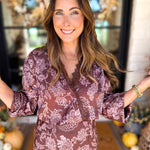 Current Air - Blushing Florals Wrap Blouse-200 Fashion Blouses-CURRENT AIR CLOTHING-July & June Women's Fashion Boutique Located in San Antonio, Texas