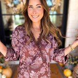 Current Air - Blushing Florals Wrap Blouse-200 Fashion Blouses-CURRENT AIR CLOTHING-July & June Women's Fashion Boutique Located in San Antonio, Texas
