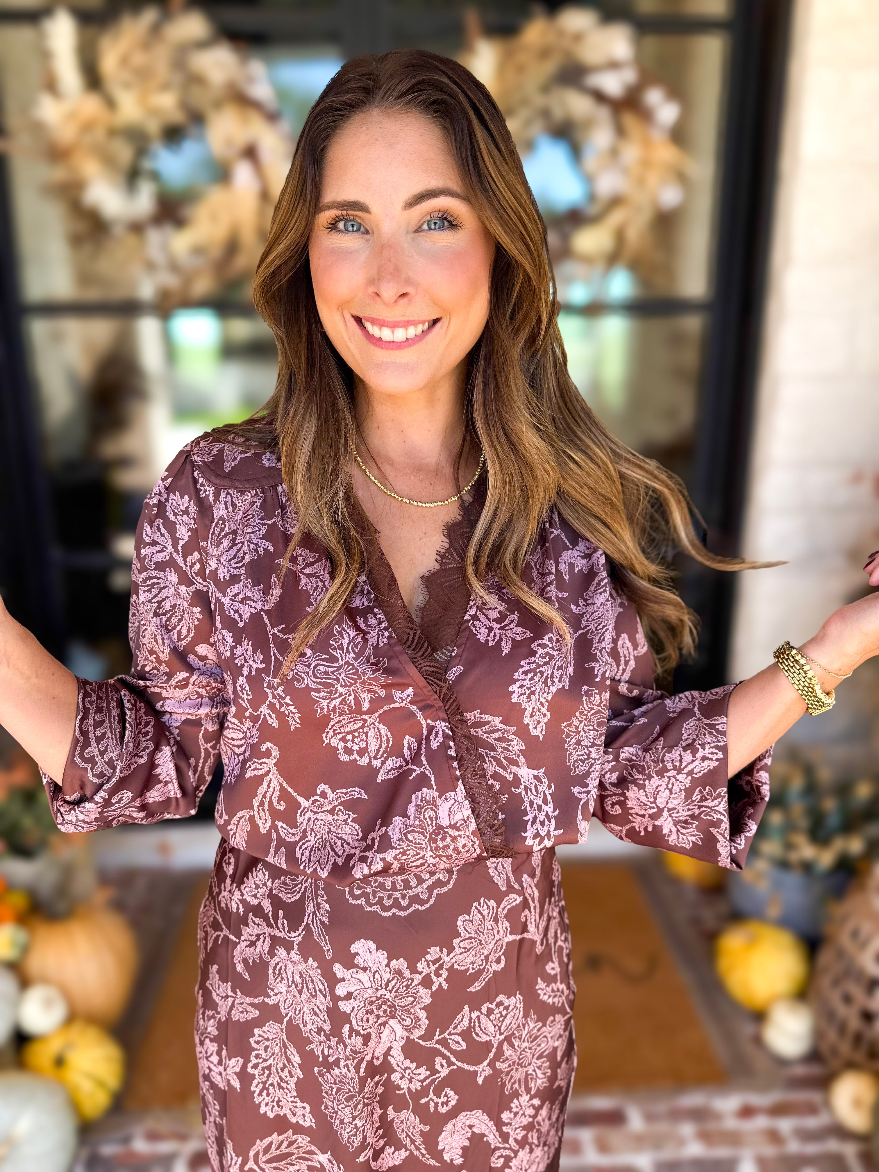 Current Air - Blushing Florals Wrap Blouse-200 Fashion Blouses-CURRENT AIR CLOTHING-July & June Women's Fashion Boutique Located in San Antonio, Texas