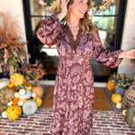 Current Air - Mocha Rose Satin Midi Dress-500 Midi-CURRENT AIR CLOTHING-July & June Women's Fashion Boutique Located in San Antonio, Texas