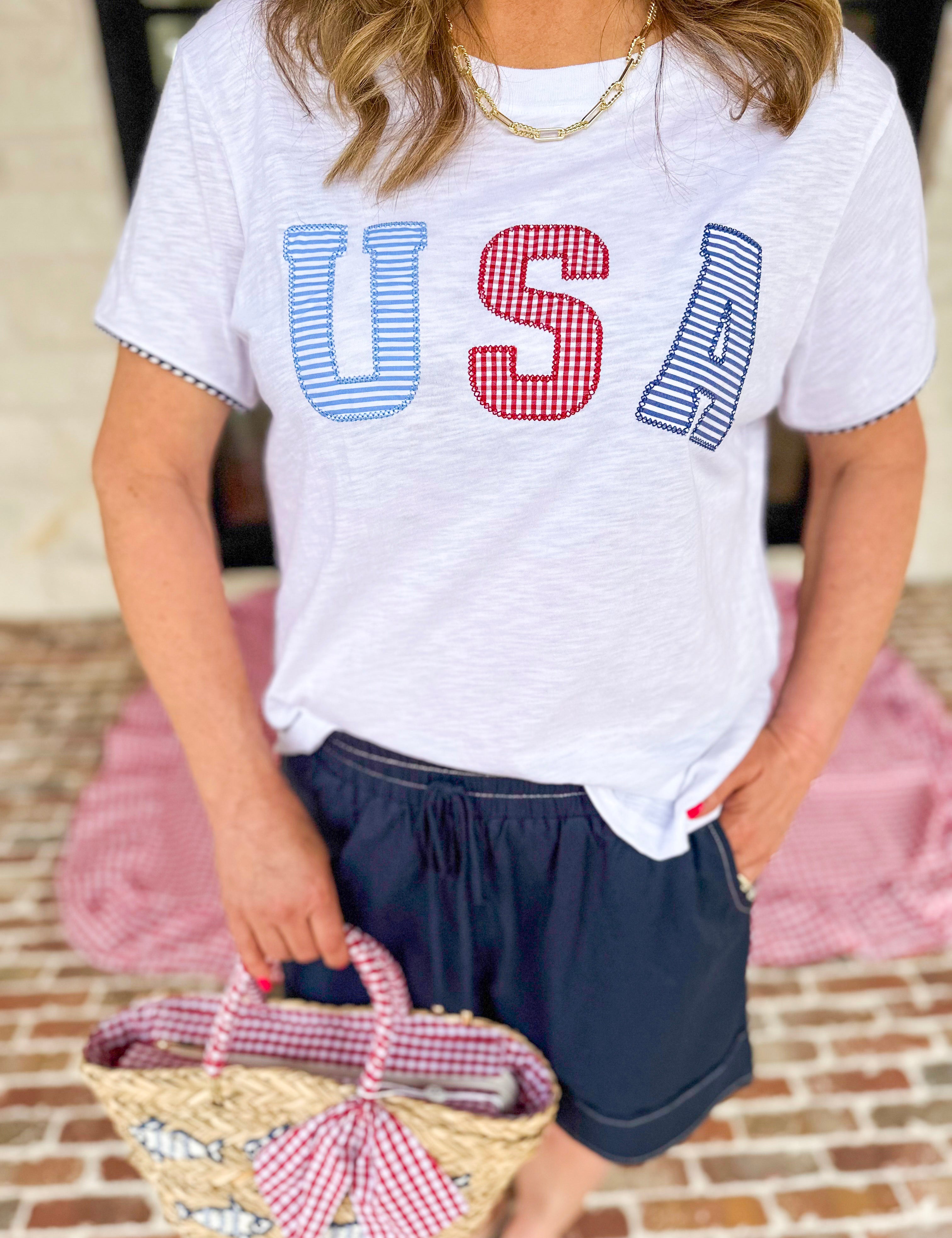 USA Relaxed Tee-210 Casual Blouses-SHIRALEAH-July & June Women's Fashion Boutique Located in San Antonio, Texas