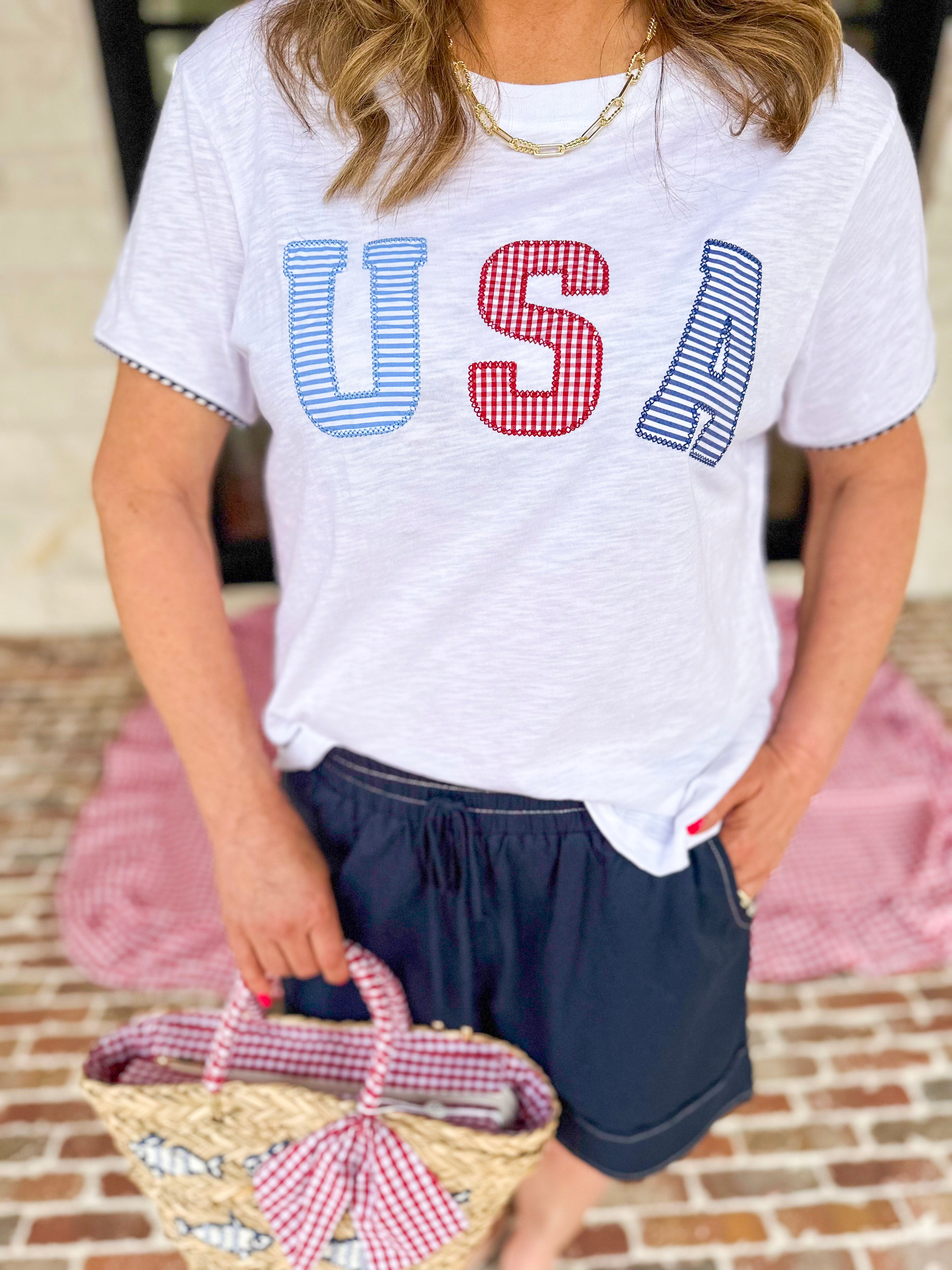 USA Relaxed Tee-210 Casual Blouses-SHIRALEAH-July & June Women's Fashion Boutique Located in San Antonio, Texas