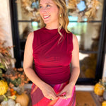 Sleek & Chic Pomegranate Sleeveless Blouse-200 Fashion Blouses-DRESS FORUM-July & June Women's Fashion Boutique Located in San Antonio, Texas