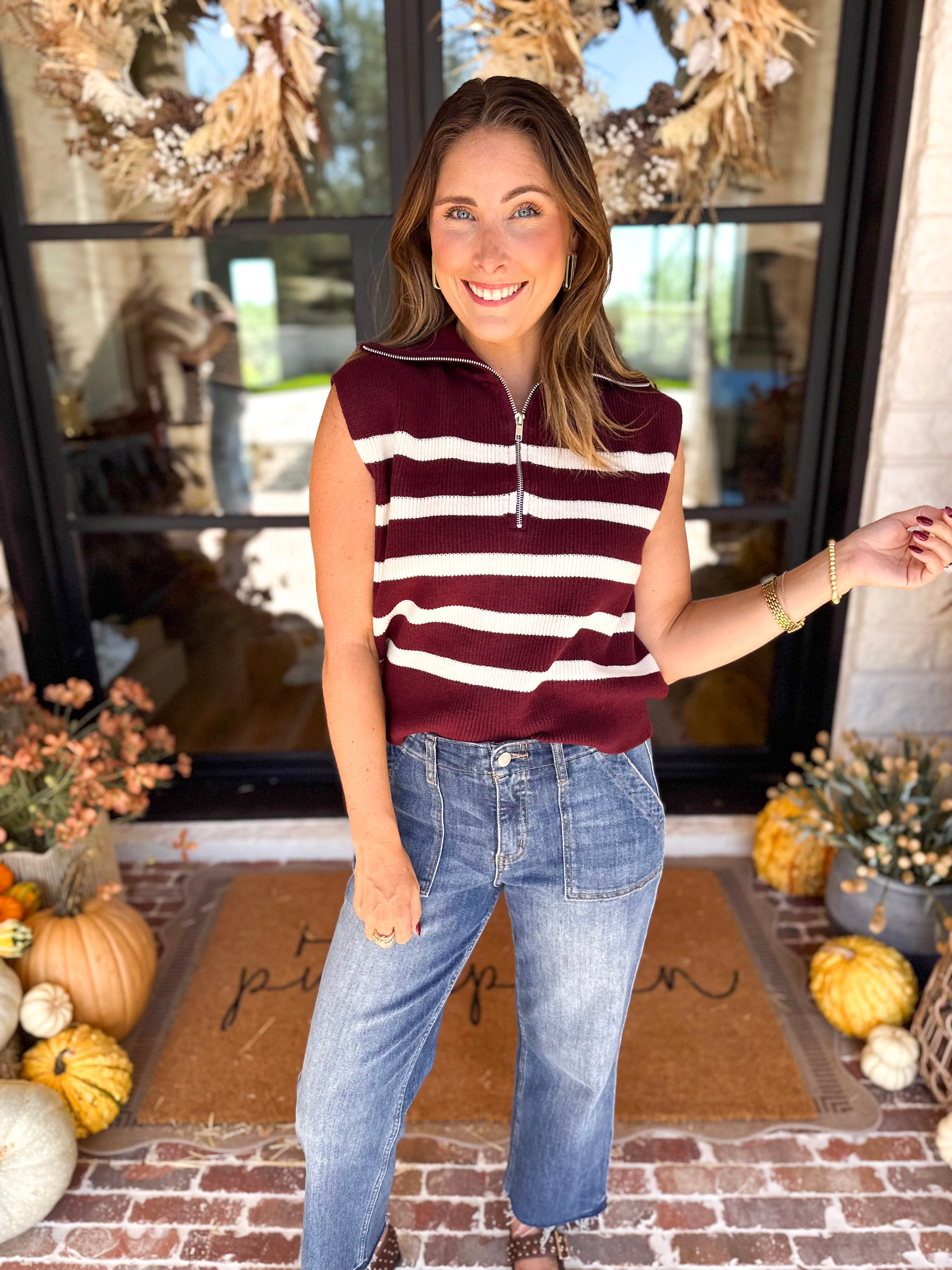 PINK FRIDAY DOORBUSTERS - Half Zip Sweater - Maroon - ONLINE - FINAL SALE-PINK FRIDAY DOORBUSTERS-DOUBLE ZERO-July & June Women's Fashion Boutique Located in San Antonio, Texas