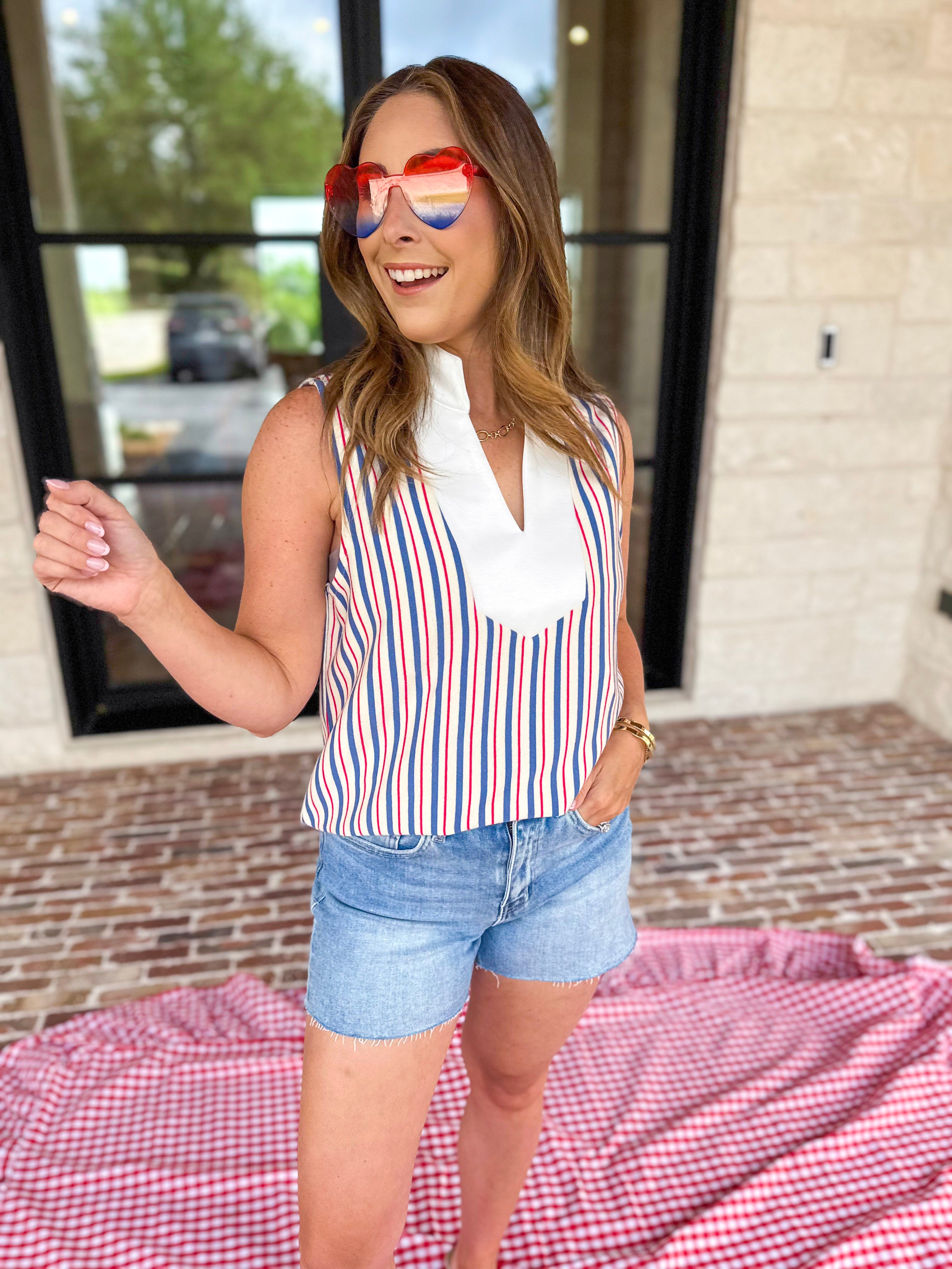 Summer Stripe Elevated Tank-200 Fashion Blouses-ENTRO-July & June Women's Fashion Boutique Located in San Antonio, Texas