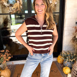 PINK FRIDAY DOORBUSTERS - Half Zip Sweater - Brown - ONLINE - FINAL SALE-PINK FRIDAY DOORBUSTERS-DOUBLE ZERO-July & June Women's Fashion Boutique Located in San Antonio, Texas