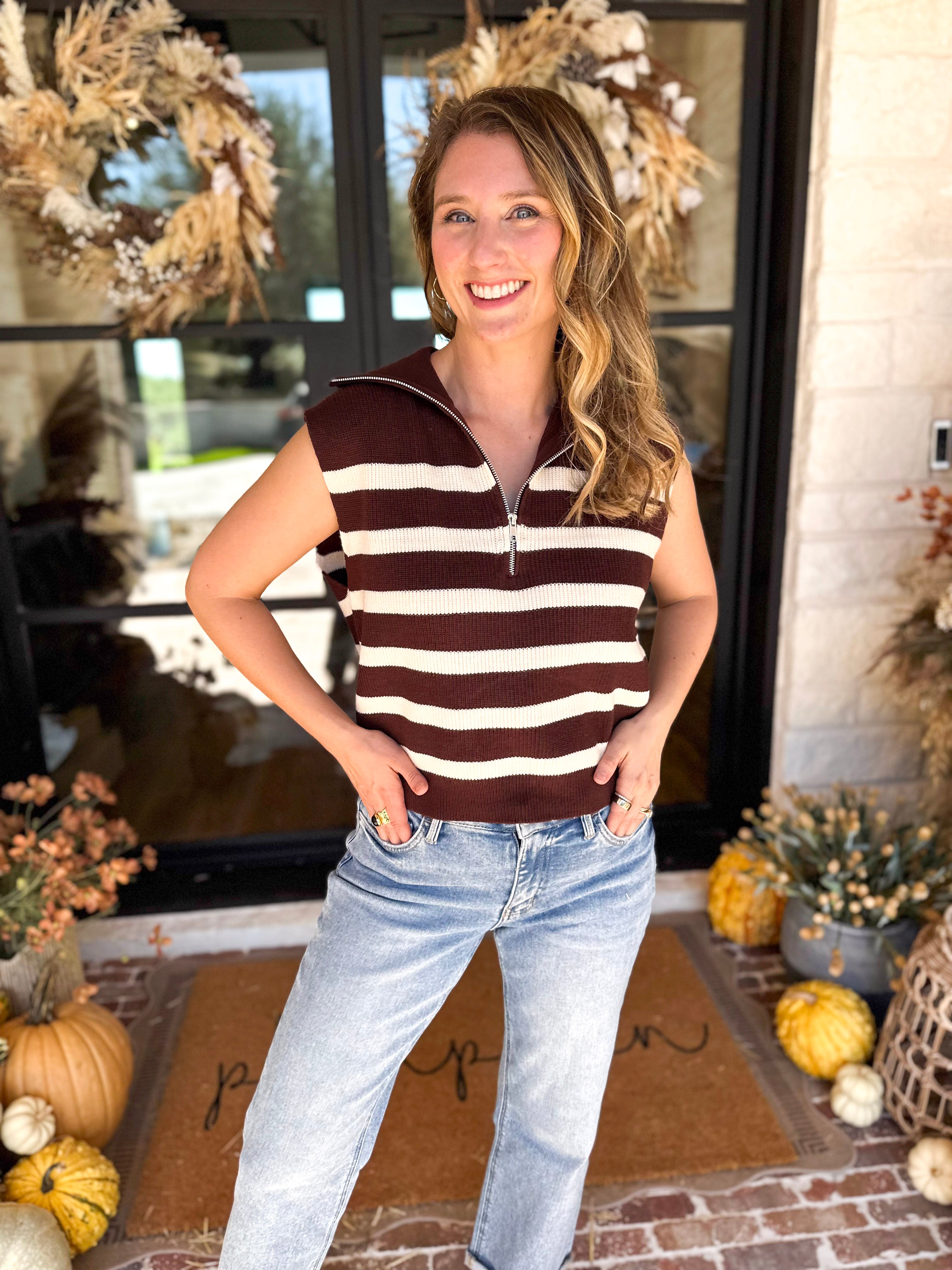 PINK FRIDAY DOORBUSTERS - Half Zip Sweater - Brown - ONLINE - FINAL SALE-PINK FRIDAY DOORBUSTERS-DOUBLE ZERO-July & June Women's Fashion Boutique Located in San Antonio, Texas