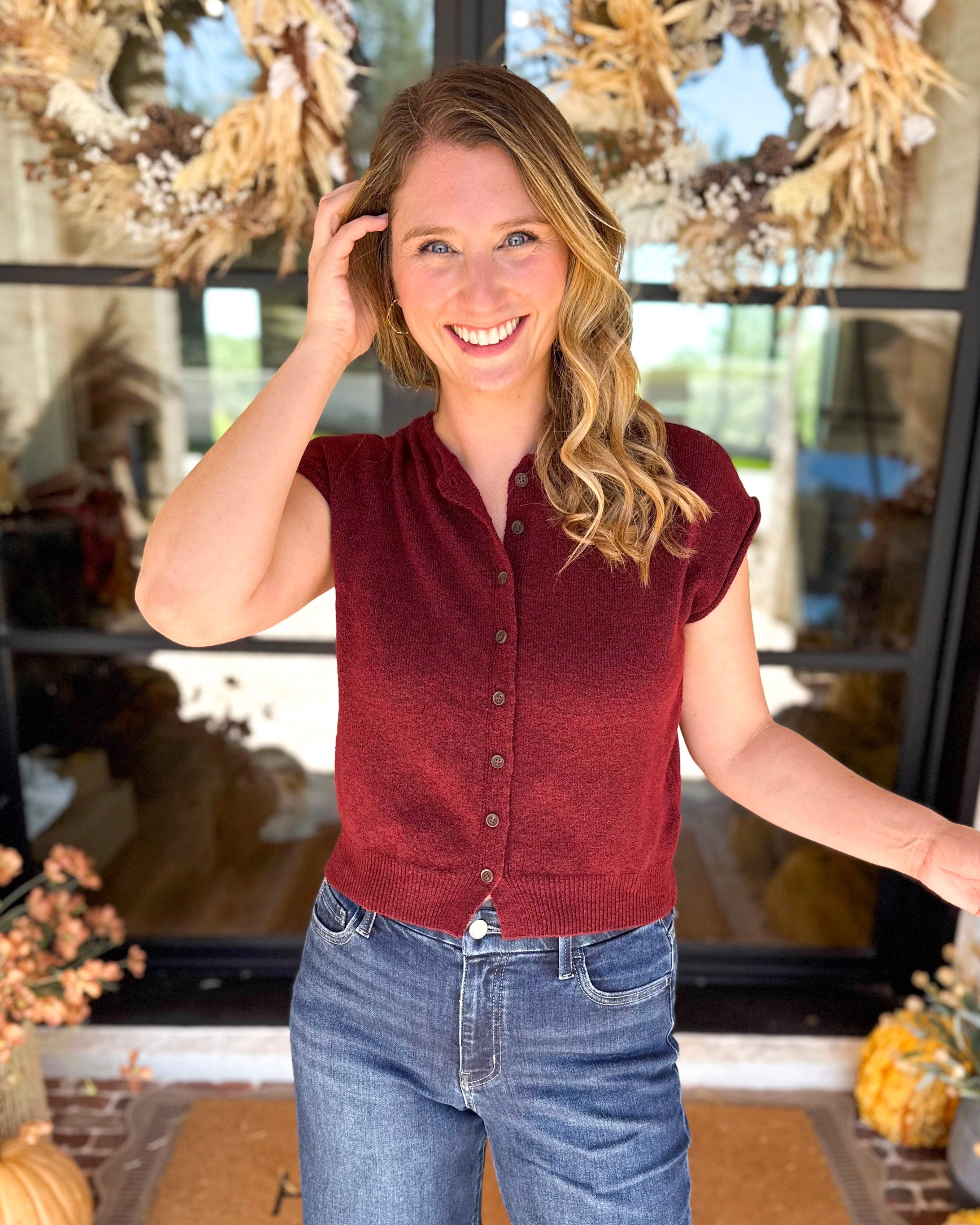 PINK FRIDAY DOORBUSTERS - Short Sleeve Cardigan - Maroon - ONLINE - FINAL SALE-PINK FRIDAY DOORBUSTERS-BLU PEPPER-July & June Women's Fashion Boutique Located in San Antonio, Texas