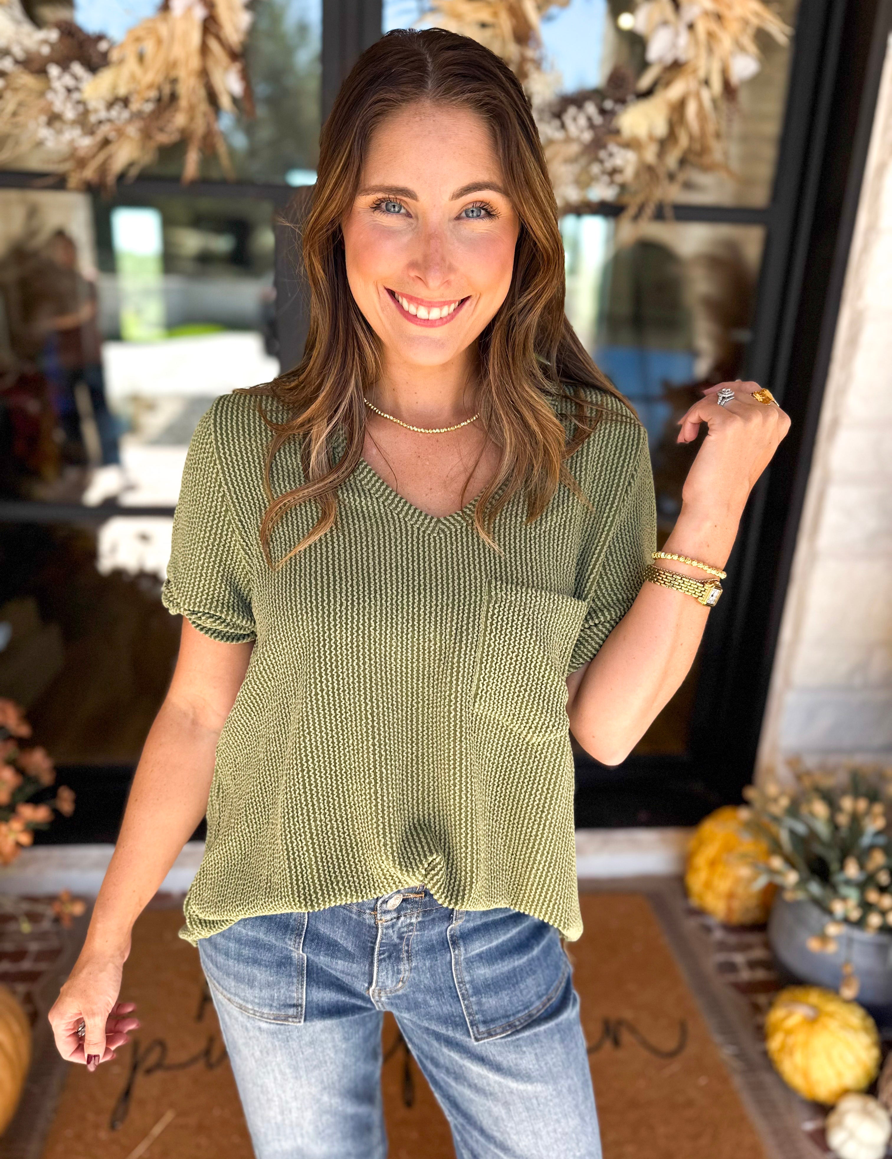 PINK FRIDAY DOORBUSTERS - Ribbed Top - Olive - ONLINE - FINAL SALE-PINK FRIDAY DOORBUSTERS-ENTRO-July & June Women's Fashion Boutique Located in San Antonio, Texas