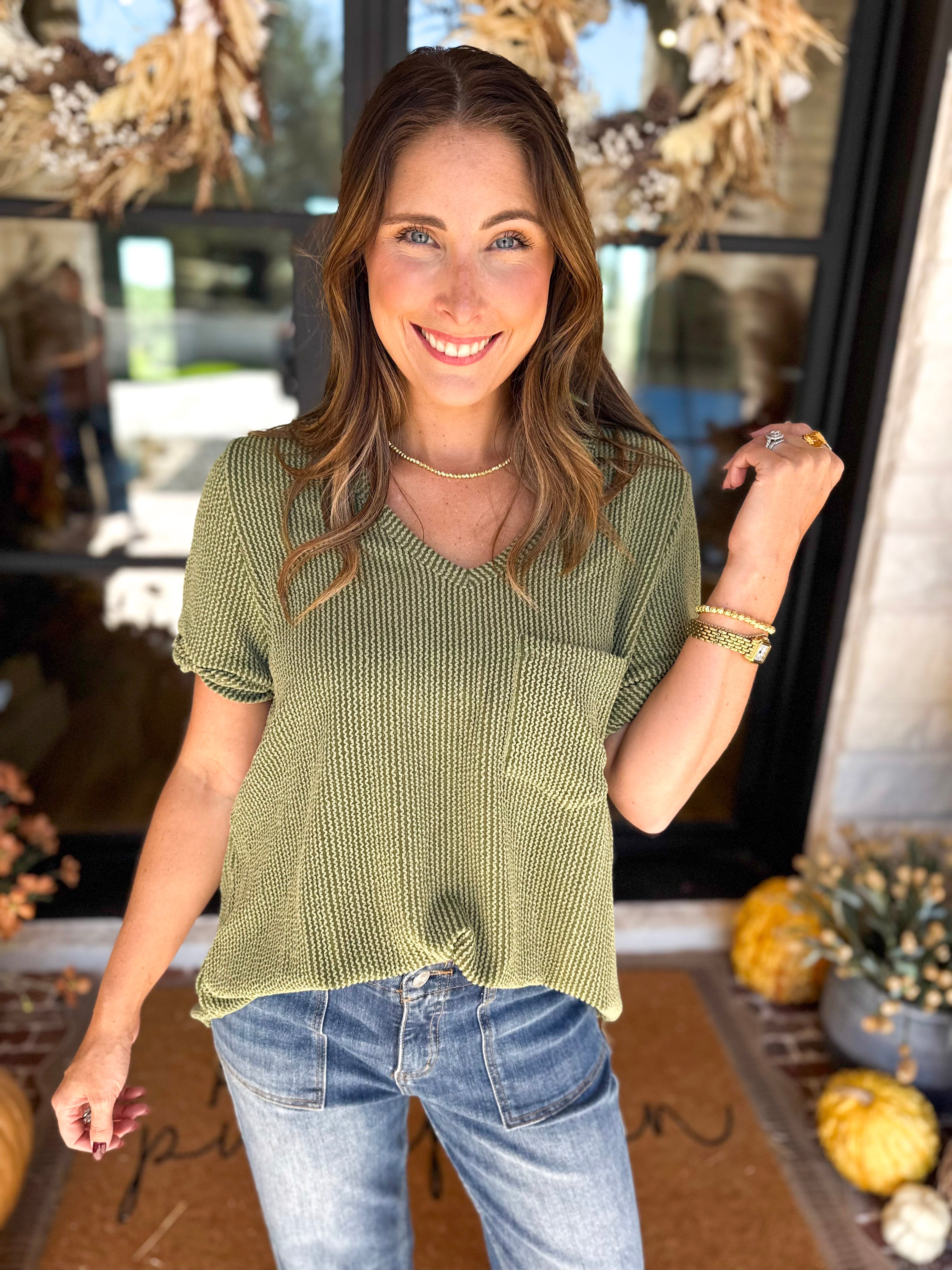 PINK FRIDAY DOORBUSTERS - Ribbed Top - Olive - ONLINE - FINAL SALE-PINK FRIDAY DOORBUSTERS-ENTRO-July & June Women's Fashion Boutique Located in San Antonio, Texas